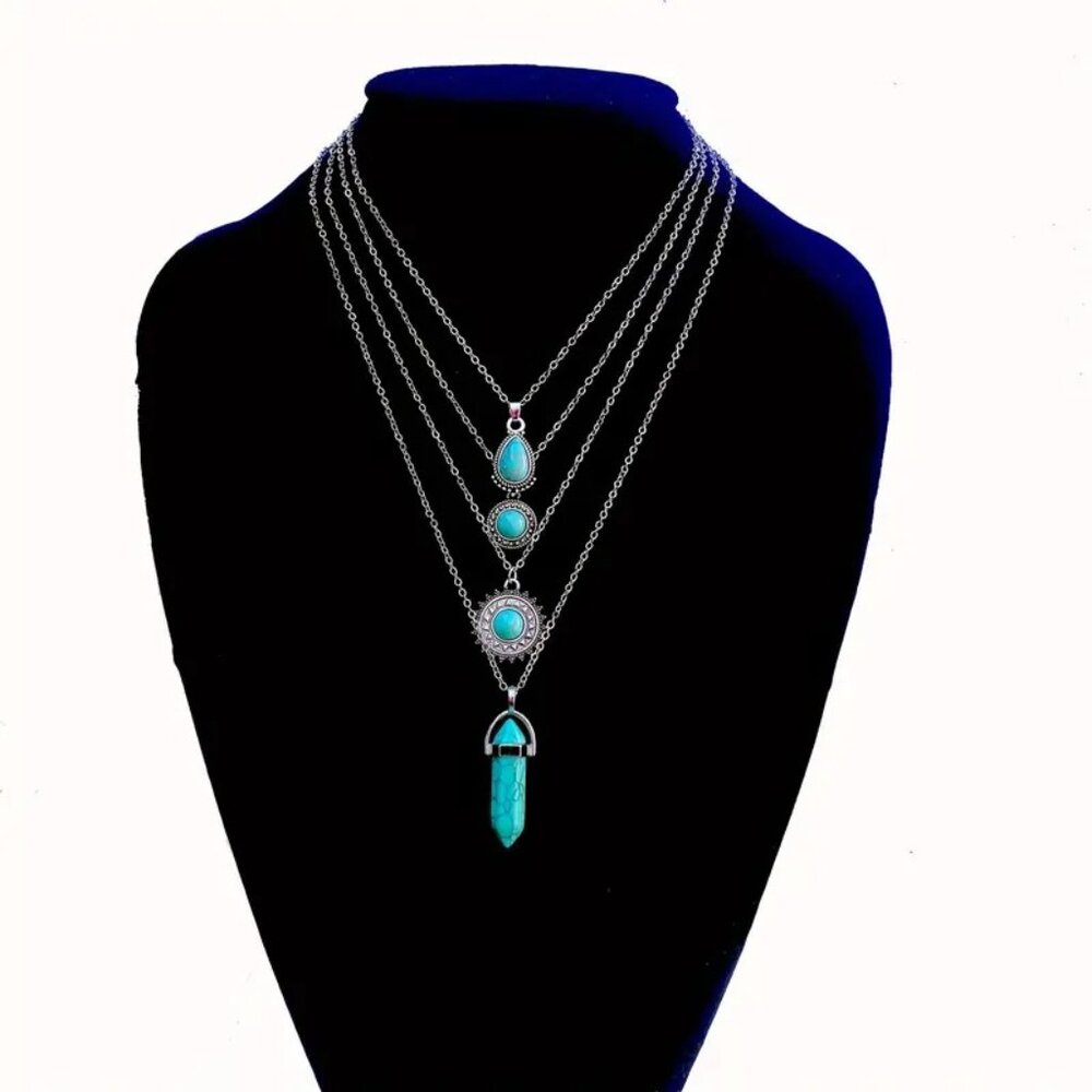BOHO Jewels Chic & Trendy 4pc Layering Turquoise Necklace Set